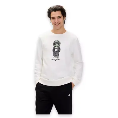 Bad Bear 24.02.12.019 Gator Crewneck Sweat Beyaz Erkek Sweatshirt - 4