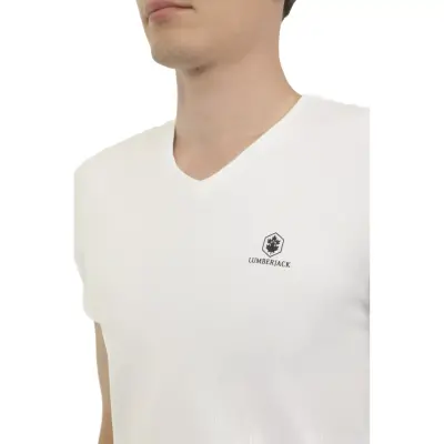 Lumberjack Ct111 Basic Modal V Neck Beyaz-Siyah Erkek T-Shirt - 2