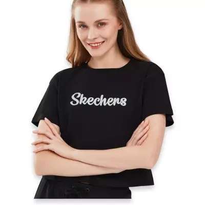 Skechers S241212 Graphic W Sleeve Siyah Kadın T-Shirt - 5