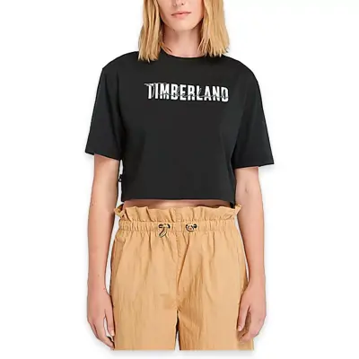 Timberland Tb0A5Vs3 Cropped Sleeve Tee T Siyah Kadın T-Shirt - 1